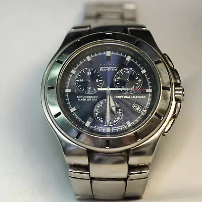 Citizens Eco-drive Chronograph Alarm W.R. 100 Perpetual Calendar E810-H25691 TA • $75.75