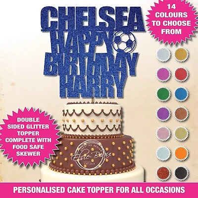 CHELSEA Happy Birthday DOUBLE Glitter Cake Topper Personalised FOOTBALL F.C 42 • £3.99