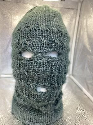 Ski Mask Balaclava 3 Hole Green Recycled Nylon Yarn Double Layer  • $20