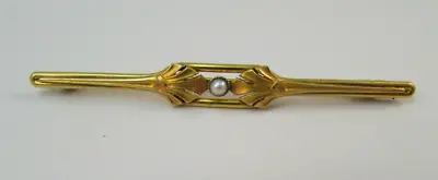 Antique Vintage MURAT Gold Tone Seed Pearl Bar Pin Brooch • $34.99