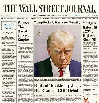 $12.99 • Buy Wall Street Journal Newspaper - Aug 25, 2023 - Trump Booked, Stands For Mug Shot