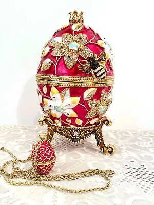 Faberge Egg Necklace & Trinket Box Anniversary Gift For Her 24k GOLD Swaroski HM • $445