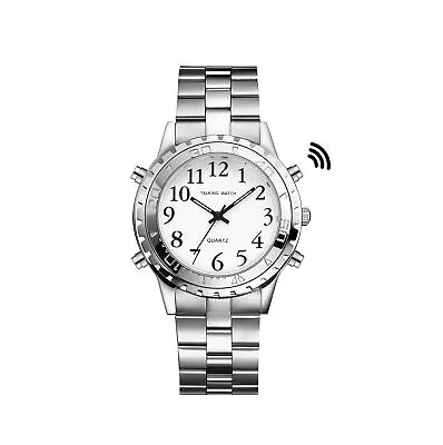 Mens English Time Talking Alarm Elderly Blind Quartz Wrist Watch Stainless Steel • $23.99