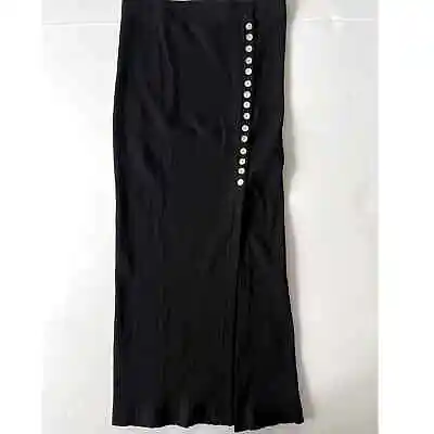 ZARA Ribbed Skirt Women Size M Black Midi Pencil Long Front Slit Buttons Cotton • $19