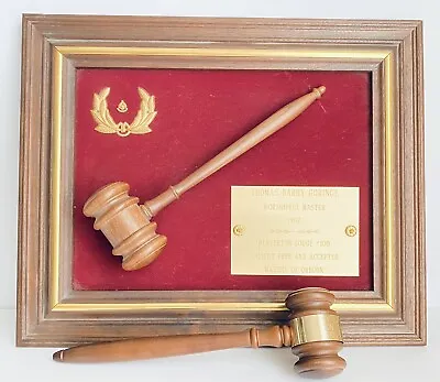 1987 Framed Masonic Gavel  Worship Master  Plaque Oregon Judge Mallet Free Mason • $165