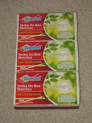 $12.99 • Buy 3 Pack - 900 Total Diamond Greenlight Strike On Box Large Wooden Kitchen Matches