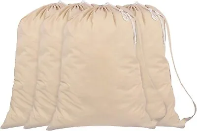 £14.99 • Buy 4x Natural 100% Cotton Sack Drawstring Laundry Storage Bags Washing Basket