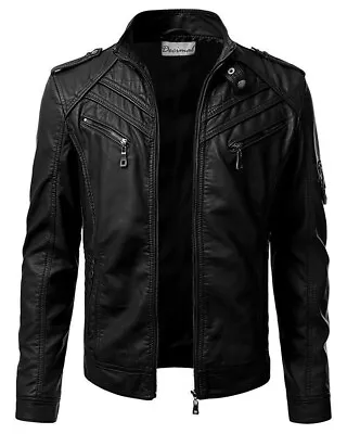 Mens Real Sheepskin Black Leather Jacket Retro Slim Fit Biker Jacket • $66.15