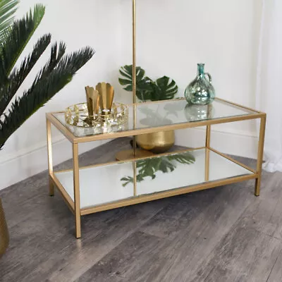 Gold Glass Mirrored Coffee Table Living Room Lounge Furniture Vintage Home Decor • £121.95