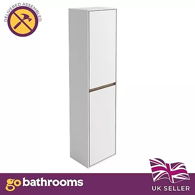 Tall Storage Cupboard | White & Oak Bathroom Storage Cabinet Wall Hung 160cm • £262.65