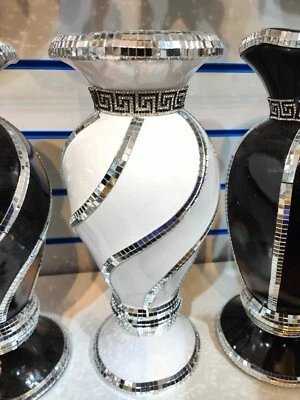 £27.99 • Buy White & Silver Floor Vase Large 40Cm Sparkly Silver Mirrored Style 06