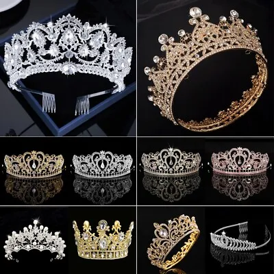 Crystal Rhinestone Queen Crown Tiara Wedding Pageant Bridal Diamante Headpiece • £7.99