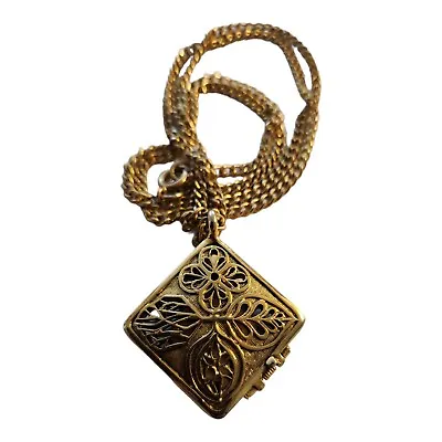 Vintage Locket Perfume Pendant Four Season Leaf Design Gold-tone W/ Chain • $14.99