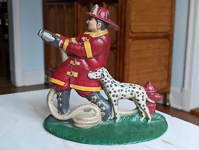 Midwest Importers Of Cannon Falls FIREMAN & DALMATIAN Cast Iron Doorstop Vintage • $29.99