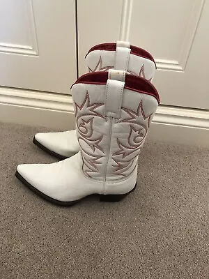 £180 • Buy Cowgirl Vintage White With Red Stitch R.soles Judy Rothchild Boots EU38 UK 5