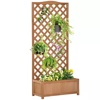 Outsunny Garden Wooden Planter Box With Trellis Flower Raised Bed 76x36x170cm • £69.99