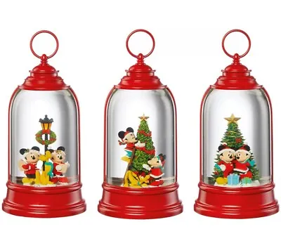 DISNEY Christmas Holiday Lantern Snow Globe Dome Mickey Minnie Pluto Red Glitter • $306.59