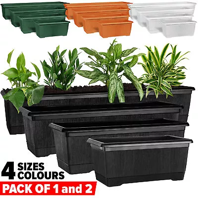 Trough Planter Long Rectangular Pot Flower Balcony Plant Window Garden Outdoor • £9.99