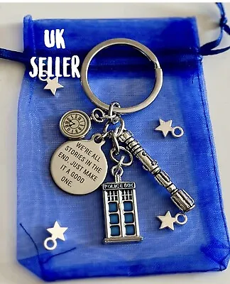 DOCTOR Dr WHO GIFT We Are All Stories… TARDIS Sonic Screwdriver KEYCHAIN KEYRING • £7.50