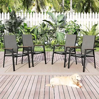 Patio Chairs Set Of 4 Aluminium Stackable Outdoor Dining Chairs For Lawn Garden • $299.99