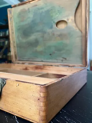 Vintage Aged Cedar Wood Painters Travel Art Box Double Hinged W/ Palette  • $110