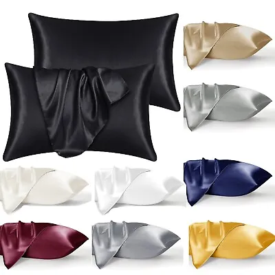 Satin Silk Pillow Cases For Hair & Skin Soft Anti-Wrinkle Covers Pack Of 2 4 8 • £3.99