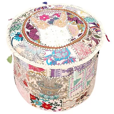 New 22 In Vintage Handmade Patchwork Pouf Cover Ottomans Stool Boho Meditation • $24.90