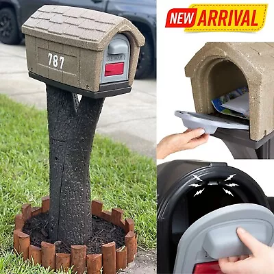 Unique Plastic Cabin Mailbox Post Faux Tree Branch/ Stump Base Front/ Back Door • $166.54