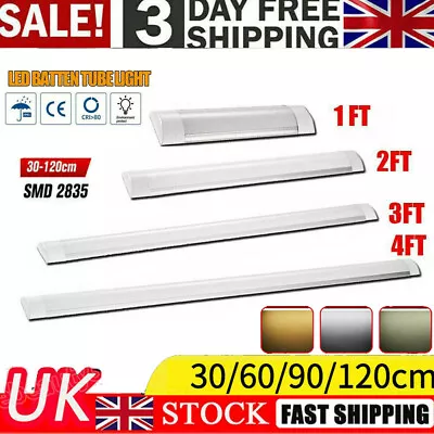 LED Batten Tube Light Fluorescent Strip Lights Garage Workshop Lamps • £7.49