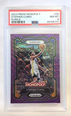 Psa 8 2023 Prizm Monopoly Purple Wave Stephen Curry Golden State Warriors #28 • $20