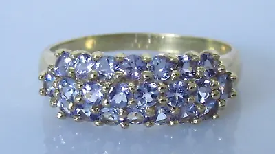 9ct Gold Ring - 9ct Yellow Gold Multi Tanzanite Cluster Ring Size U • £175