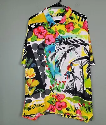 Men’s 2XL Jams World Parrot Cove Floral AOP Pattern Button Short Hawaiian Shirt • $103.98