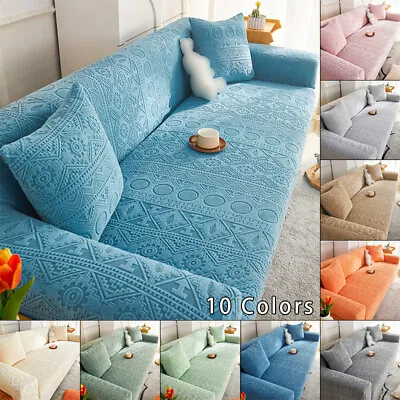 1/2/3/4 Seater Boho Velvet Sofa Covers Stretch Lounge Slipcover Protector Couch • $25.29