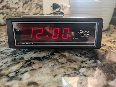 Vintage Cosmo Time Solid State Alarm Clock Battery Back Up Model E 521 Wood Pane • $20