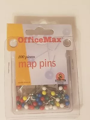 NEW 100 Pieces OfficeMax Globe Map Pins - Assorted Colors • $5.58