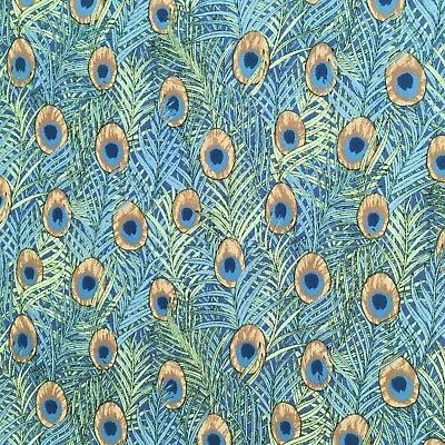 £9.92 • Buy Peacock Feather Fabric, Blue, Green, Art Nouveau, Morris Period Style, Birds