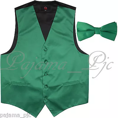 Emerald Green Men Vest Waistcoat And Straight Cut Bow Tie Suit / Tuxedo Wedding • $22.36