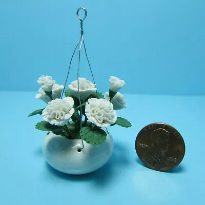 Dollhouse Miniature Hanging White Carnation Flower Arrangement RP0742 • $9.80