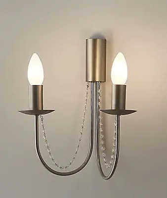 Chrome Double Candle Wall Light Sconce Crystal Beads Lighting Bedside Hall Lamp • £15.99