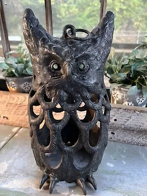 Vintage Japanese CAST IRON Owl Candle Holder Lantern • $95