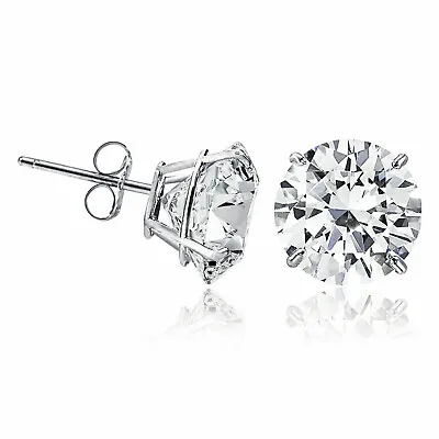 14K Solid White Gold Round Solitaire Cubic Zirconia Push Back Ear Stud Earrings • $26.64