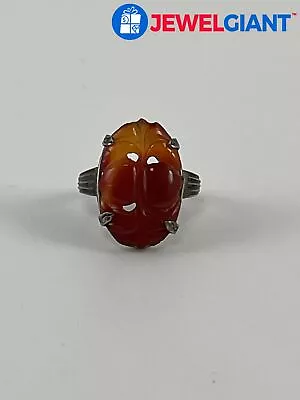 $14.50 • Buy Sterling Silver Vintage Ring Sz 6.75 Carnelian Carved Tarnish Band 3.8 G #ej981