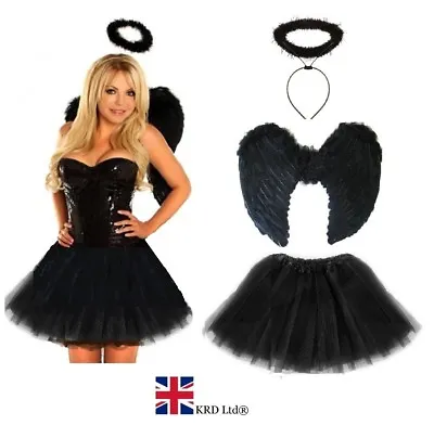 £13.99 • Buy  Ladies Adult DARK FALLEN ANGEL Fancy Dress Costume Halloween Black Fairy Outfit