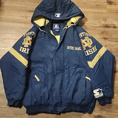 University Of Notre Dame Fighting Irish 90s Starter Vintage Coat Parka Full Zip • $64.99