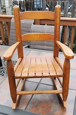 Vintage Childs Wood Wooden Brown Slat Rocking Chair 24   • $62.50