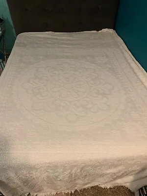 **Vintage Bates~Double Bedspread~White Hobnail~Floral Pattern~105 X95 See Info** • $57.95