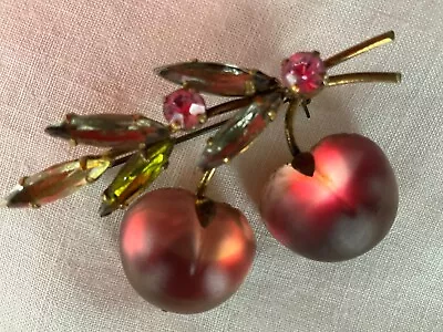 Vintage Austrian Glass Cherries Pin • $61
