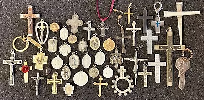 LOT OF 43 Mixed Vintage Christian Catholic Religious Medals Medallions Pendants • $40