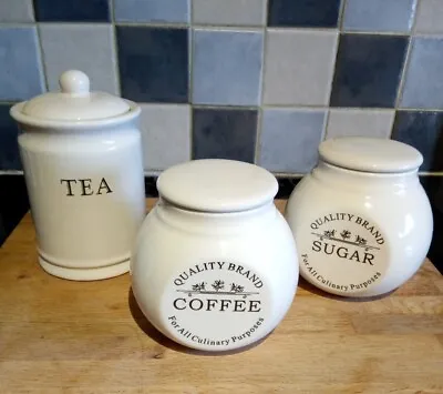 Cream Ceramic David Mason Tea Jar & Two Unbranded Smaller Coffee And Sugar Jars • £19.99