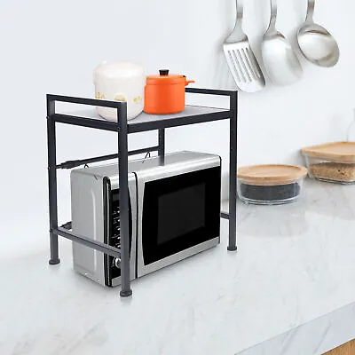 Microwave Oven Rack Shelf Stand 2 Tier Kitchen Countertop Storage W/ Hooks • $27